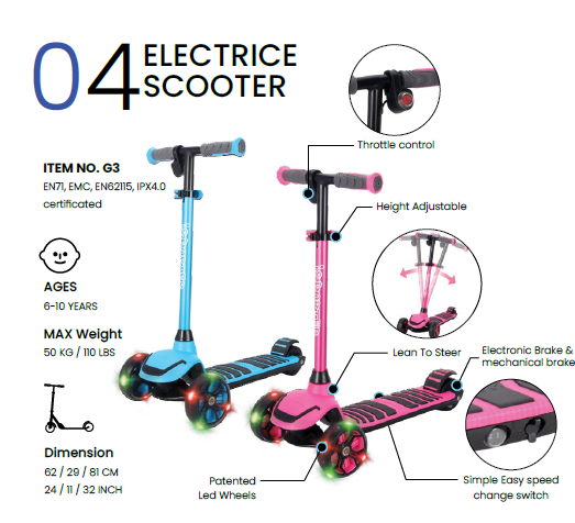 e Scooter para niños G3